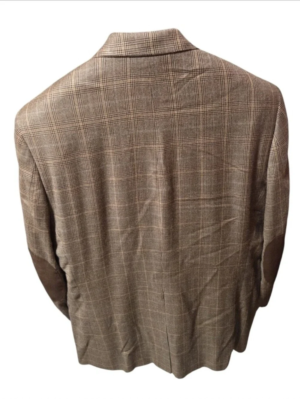 Vintage Ralph Lauren Glen Plaid Brown Silk Blend Blazer Elbow Patches Size 46R